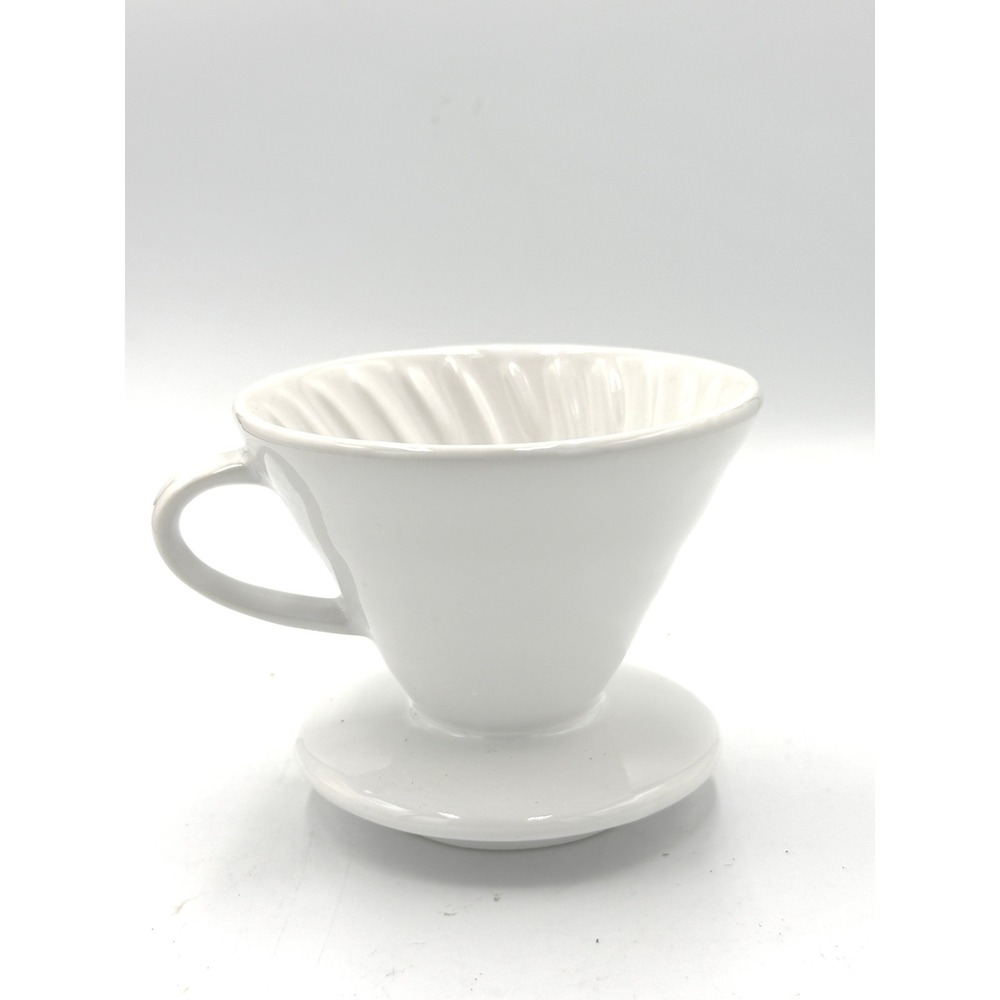 Kajava Mama Coffee Dripper Ceramic Pour Over White Spiral Ribbed V60 Style
